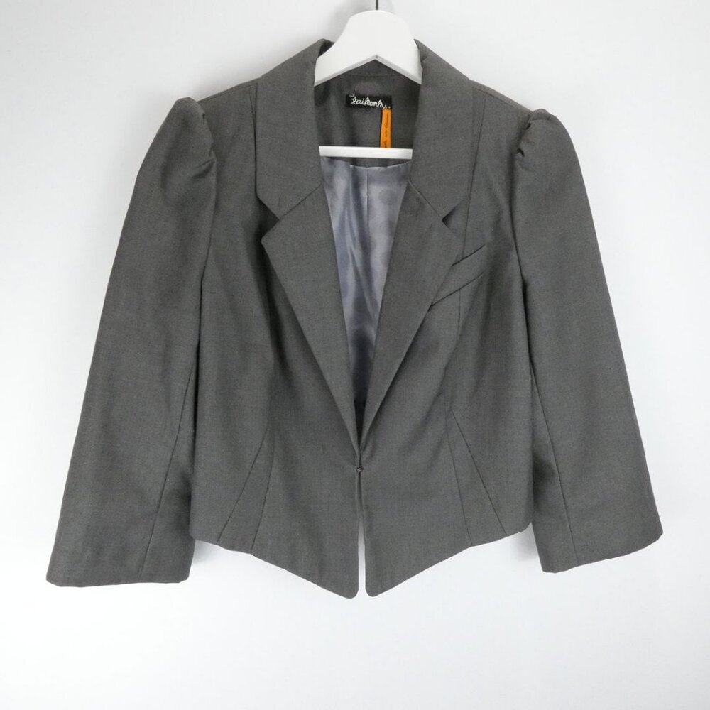Anthropologie Taikonku Jacket Womens Small Dark Gray Blazer 3/4 Sleeves Cropped